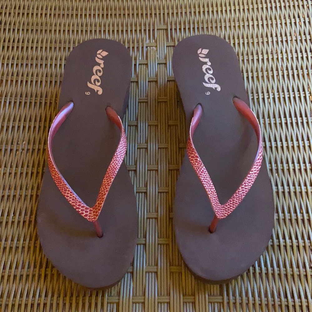 Reef Flip Flops Wedge Krystal Star Brown Pink 9
